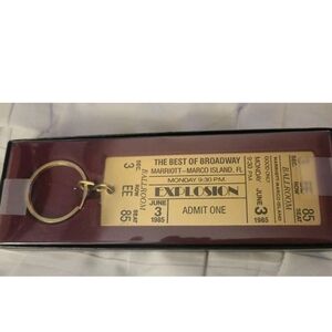 Vintage Best Of Broadway Gold Ticket Keychain 1985 Brass EXPLOSION Marco Island